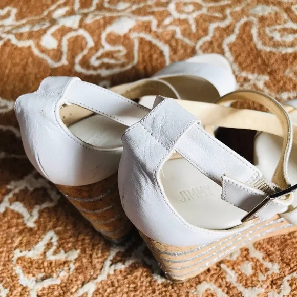 Jimmy Choo Optic White Vachetta Leather Portia 120 Silver Cork 10/EU 40 - Picture 12 of 14